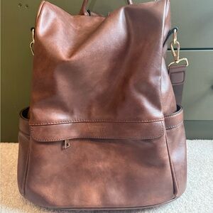 Cheruty Women’s Brown Vegan Leather Anti-Theft Backpack (12.6x5.9x12.6 inches)
